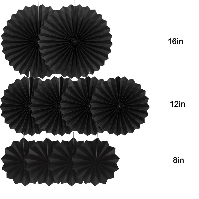 AimtoHome Party Hanging Paper Fans Decorations Set, Black Round Paper Fan Ceiling Party Decoration Suppiles,Set of 10 - Image 3